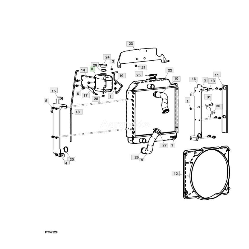 радиатор охлаждения двигателя R192002 для трактора колесного John Deere